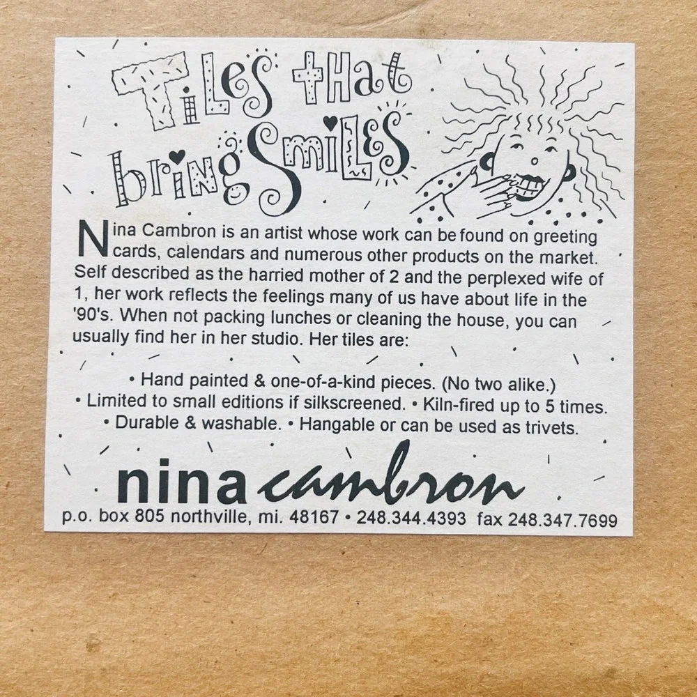 Vintage 1996 Nina Cambron Ceramic Art Tile Friends‎ Family Quote Trivet 8x8 BFF